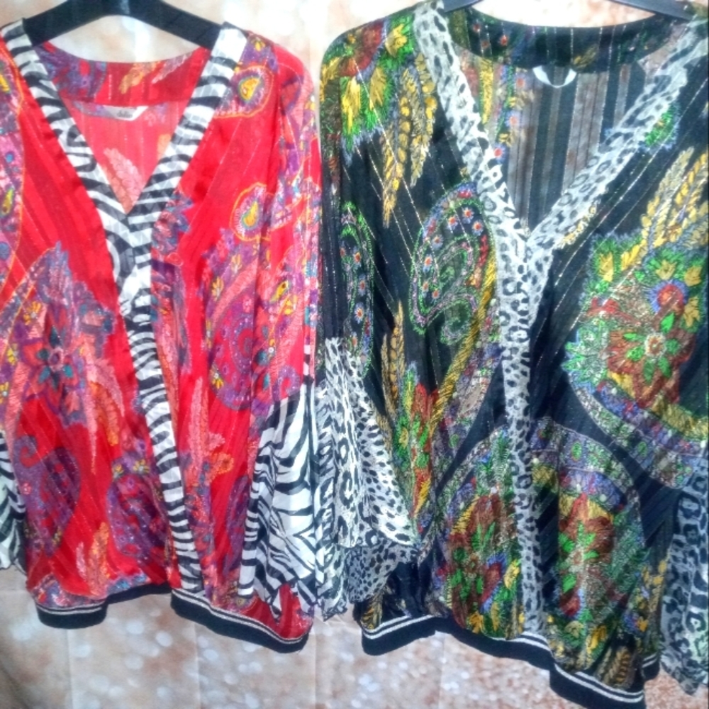 😍 2 beautiful multi-patterend sheer tops.